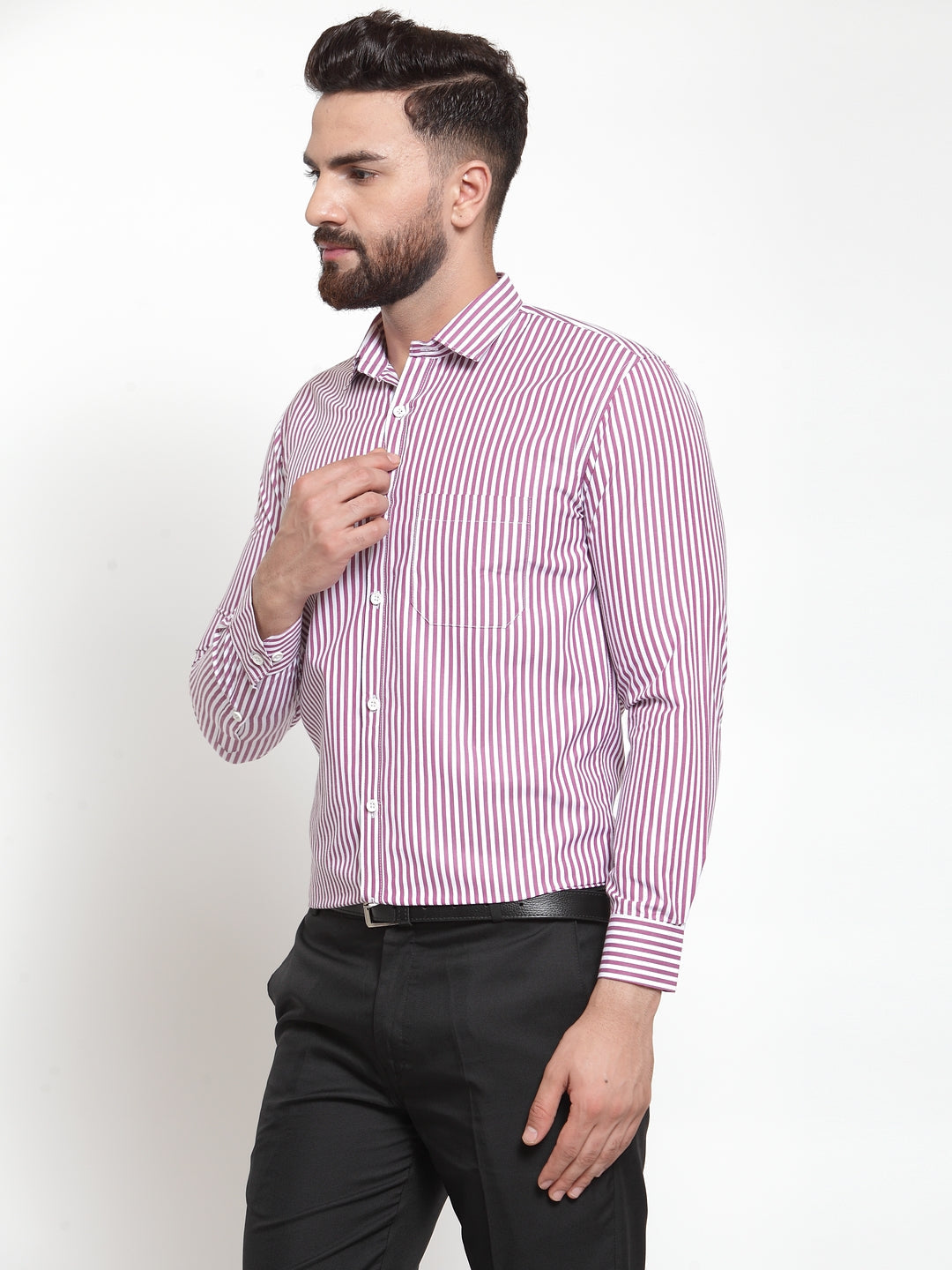 Men's Purple Cotton Striped Formal Shirts ( SF 735Purple ) - Jainish
