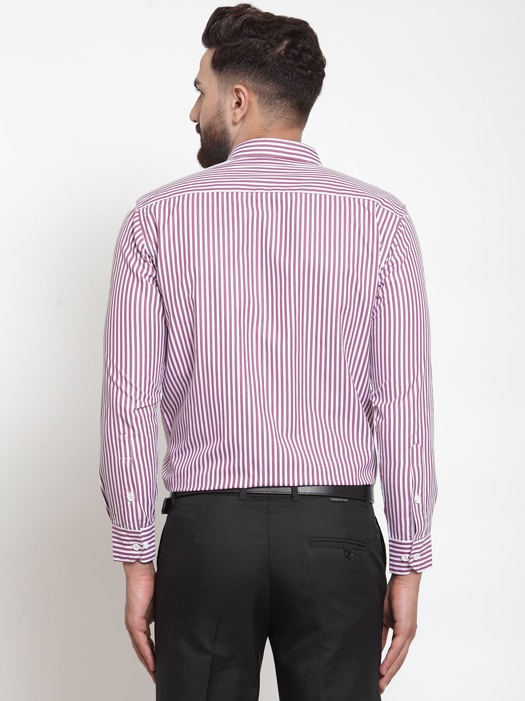 Men's Purple Cotton Striped Formal Shirts ( SF 735Purple ) - Jainish