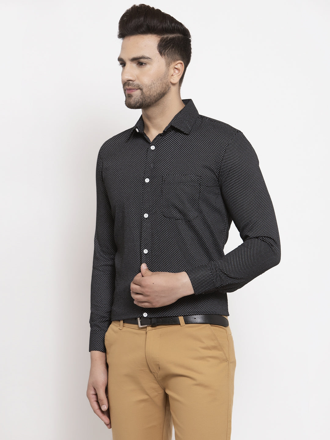 Men's Black Cotton Polka Dots Formal Shirts ( SF 736Black ) - Jainish