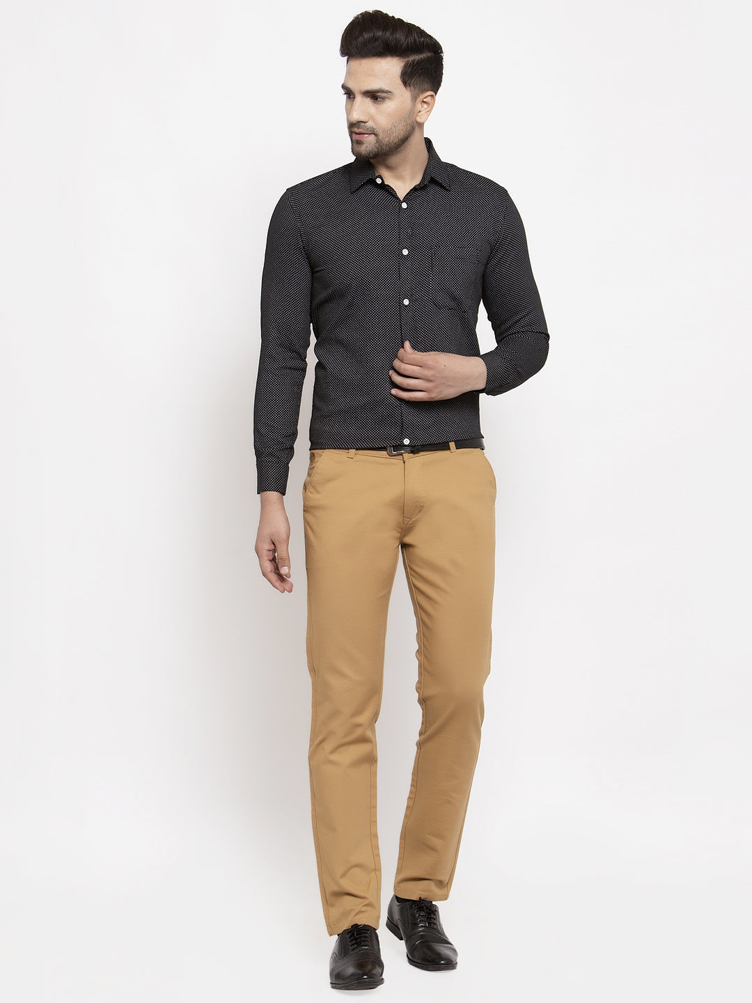 Men's Black Cotton Polka Dots Formal Shirts ( SF 736Black ) - Jainish