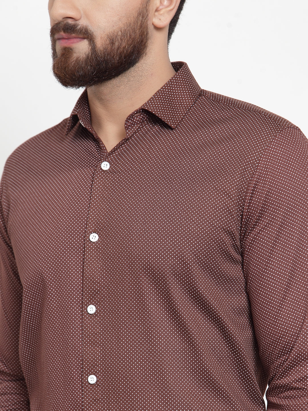 Men's Brown Cotton Polka Dots Formal Shirts ( SF 736Coffee ) - Jainish