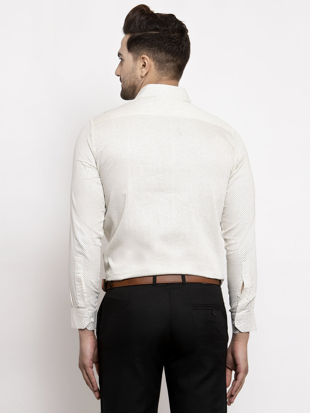 Men's Cream Cotton Polka Dots Formal Shirts ( SF 736Cream ) - Jainish