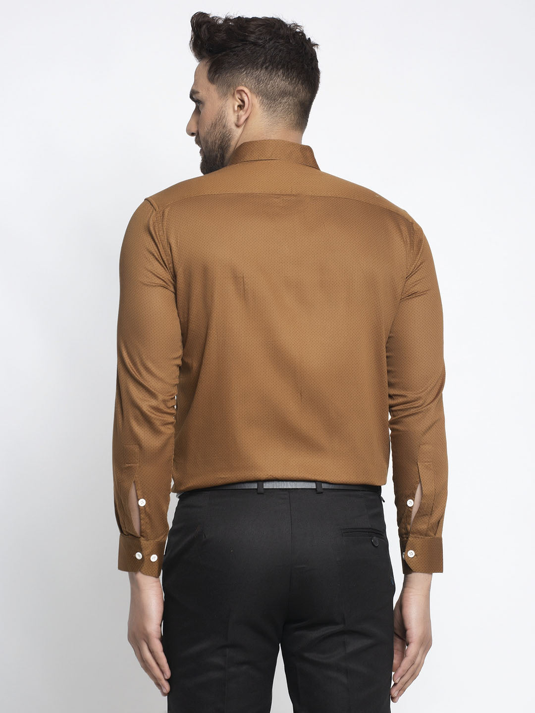 Men's Brown Cotton Polka Dots Formal Shirts ( SF 736Dark-Brown ) - Jainish