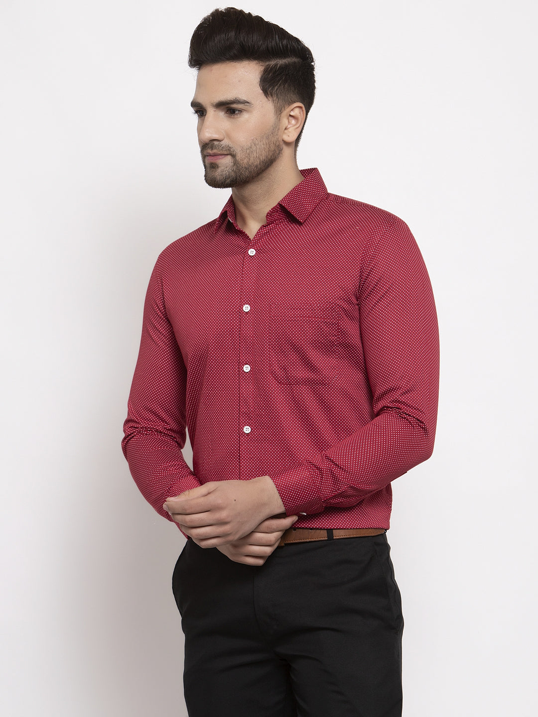 Men's Maroon Cotton Polka Dots Formal Shirts ( SF 736Maroon ) - Jainish