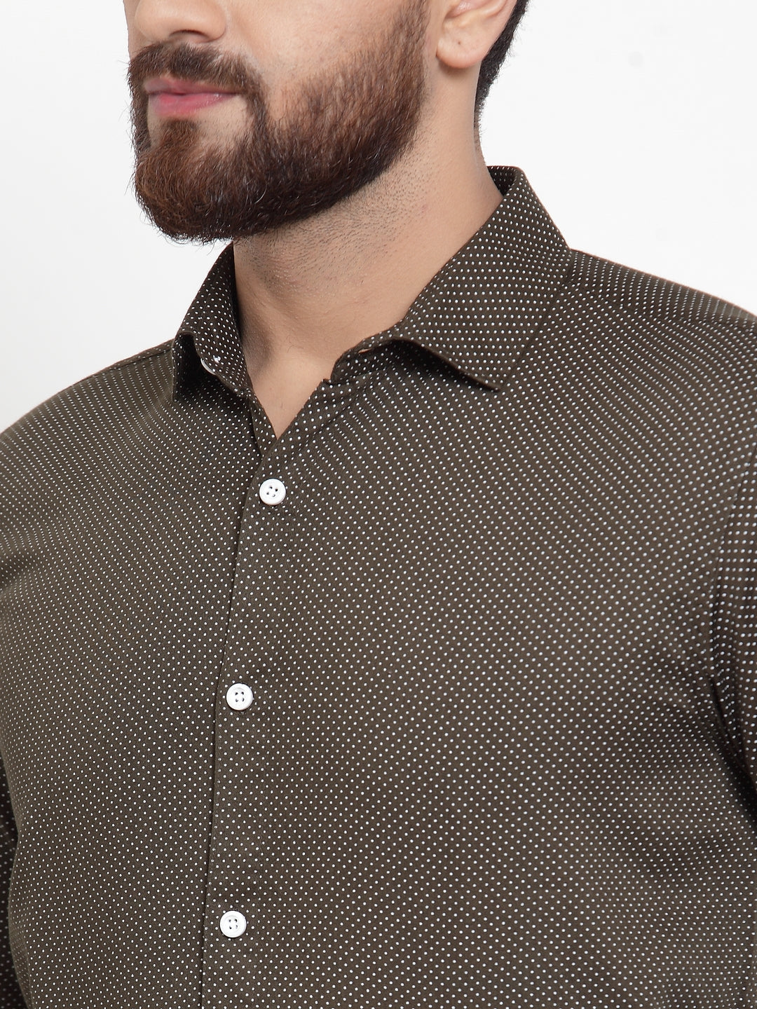 Men's Olive Cotton Polka Dots Formal Shirts ( SF 736Olive ) - Jainish