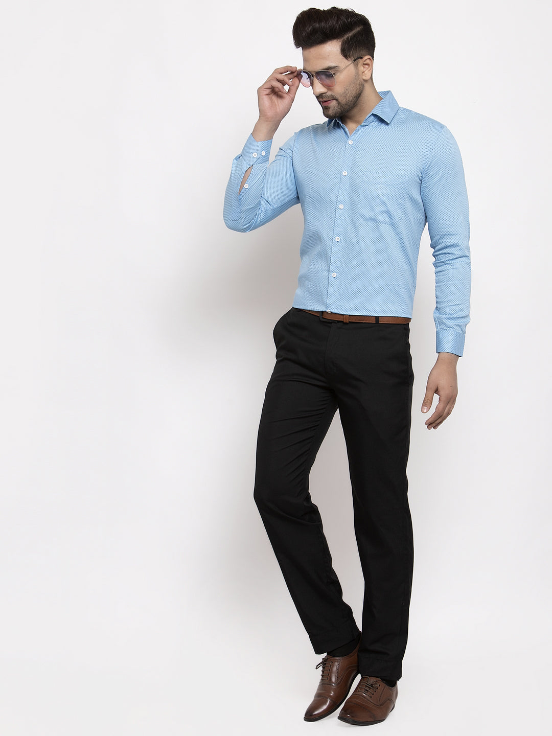 Men's Blue Cotton Polka Dots Formal Shirts ( SF 736Sky ) - Jainish