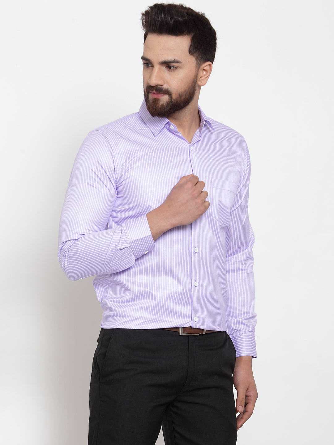 Men's Purple Cotton Stiped Formal Shirts ( SF 737Light-Purple ) - Jainish