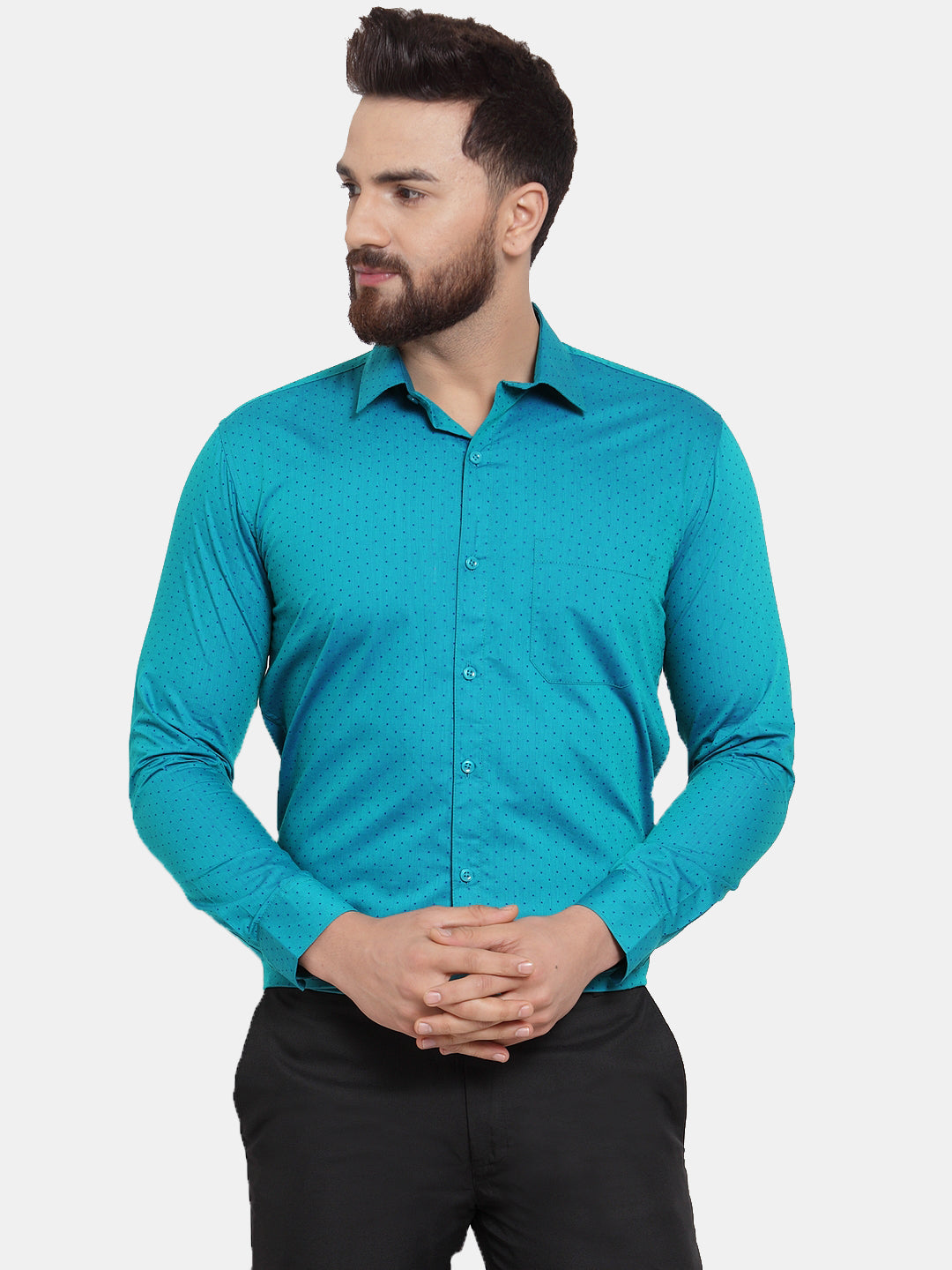 Men's Green Cotton Polka Dots Formal Shirts ( SF 739Green ) - Jainish
