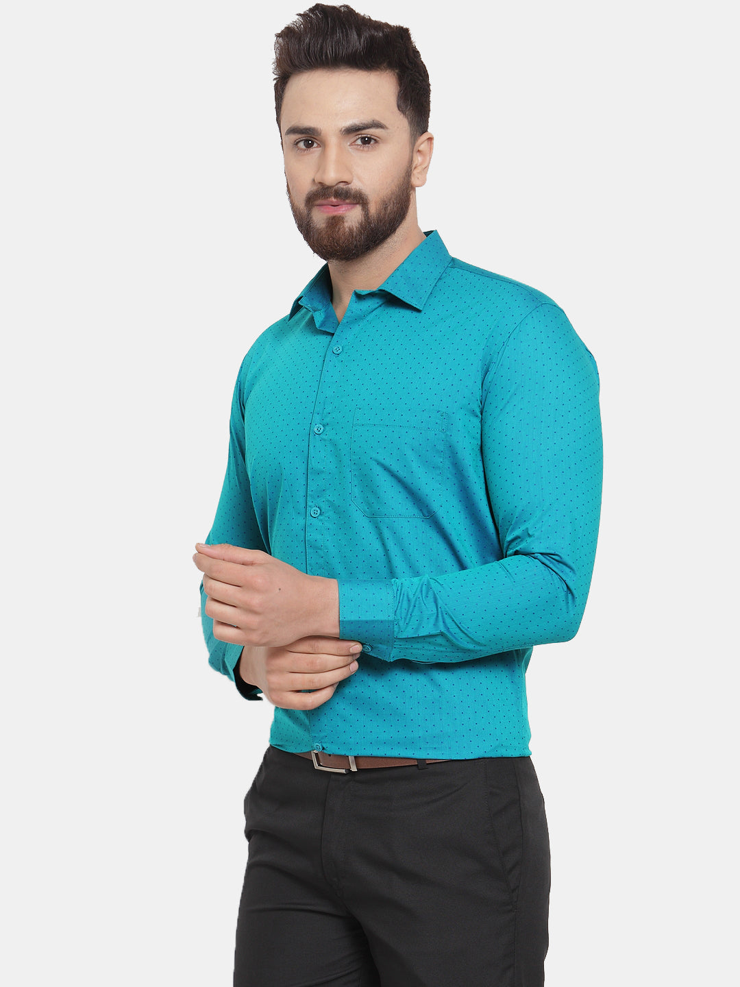 Men's Green Cotton Polka Dots Formal Shirts ( SF 739Green ) - Jainish