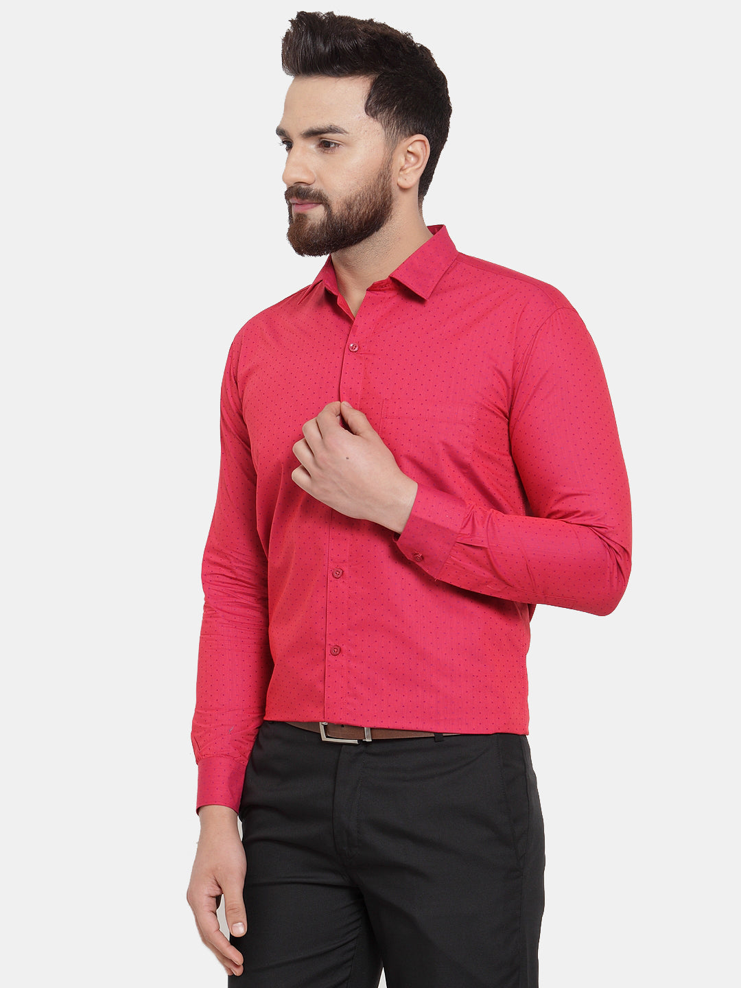 Men's Red Cotton Polka Dots Formal Shirts ( SF 739Red ) - Jainish