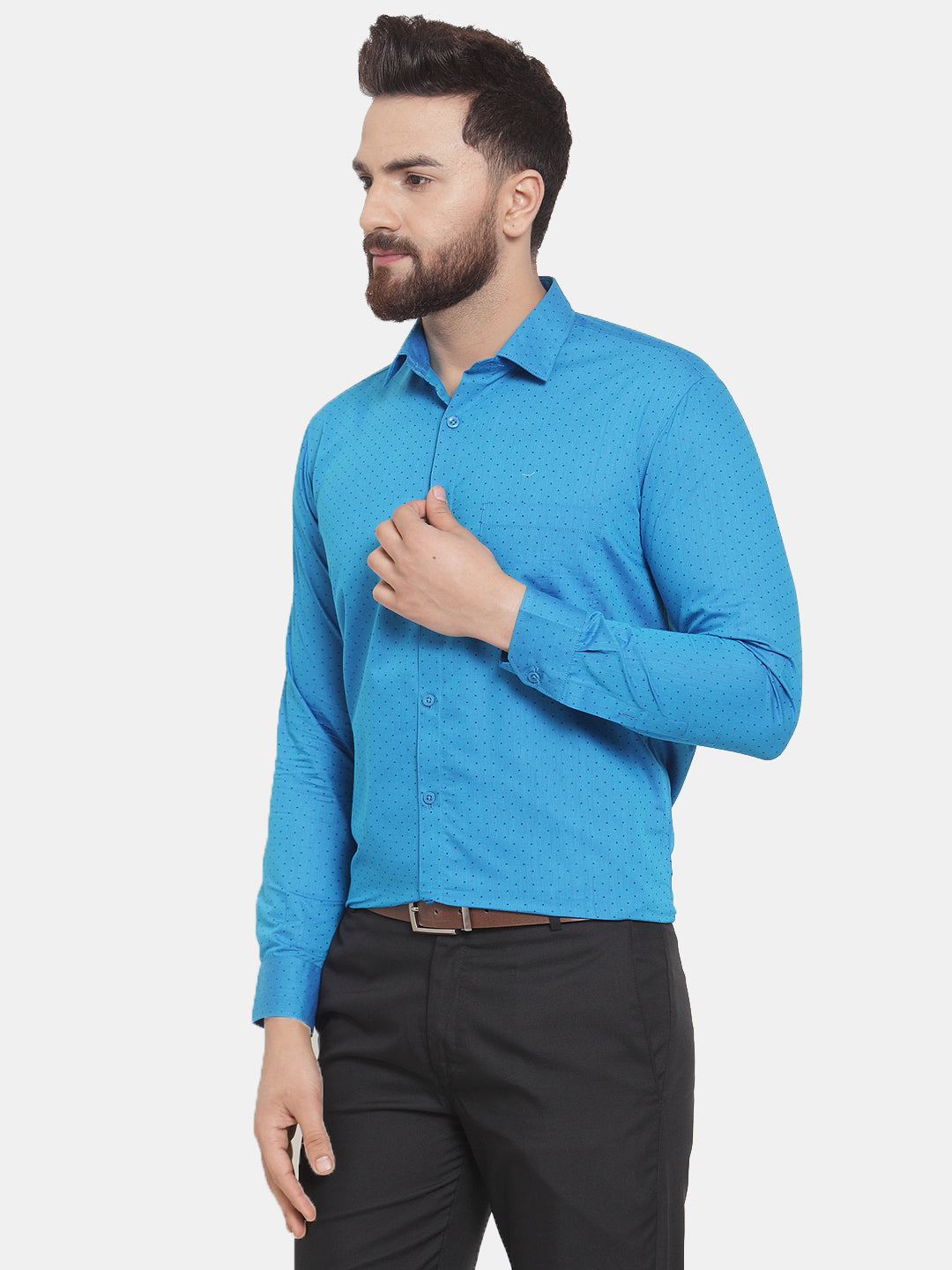 Men's Blue Cotton Polka Dots Formal Shirts ( SF 739Sky ) - Jainish