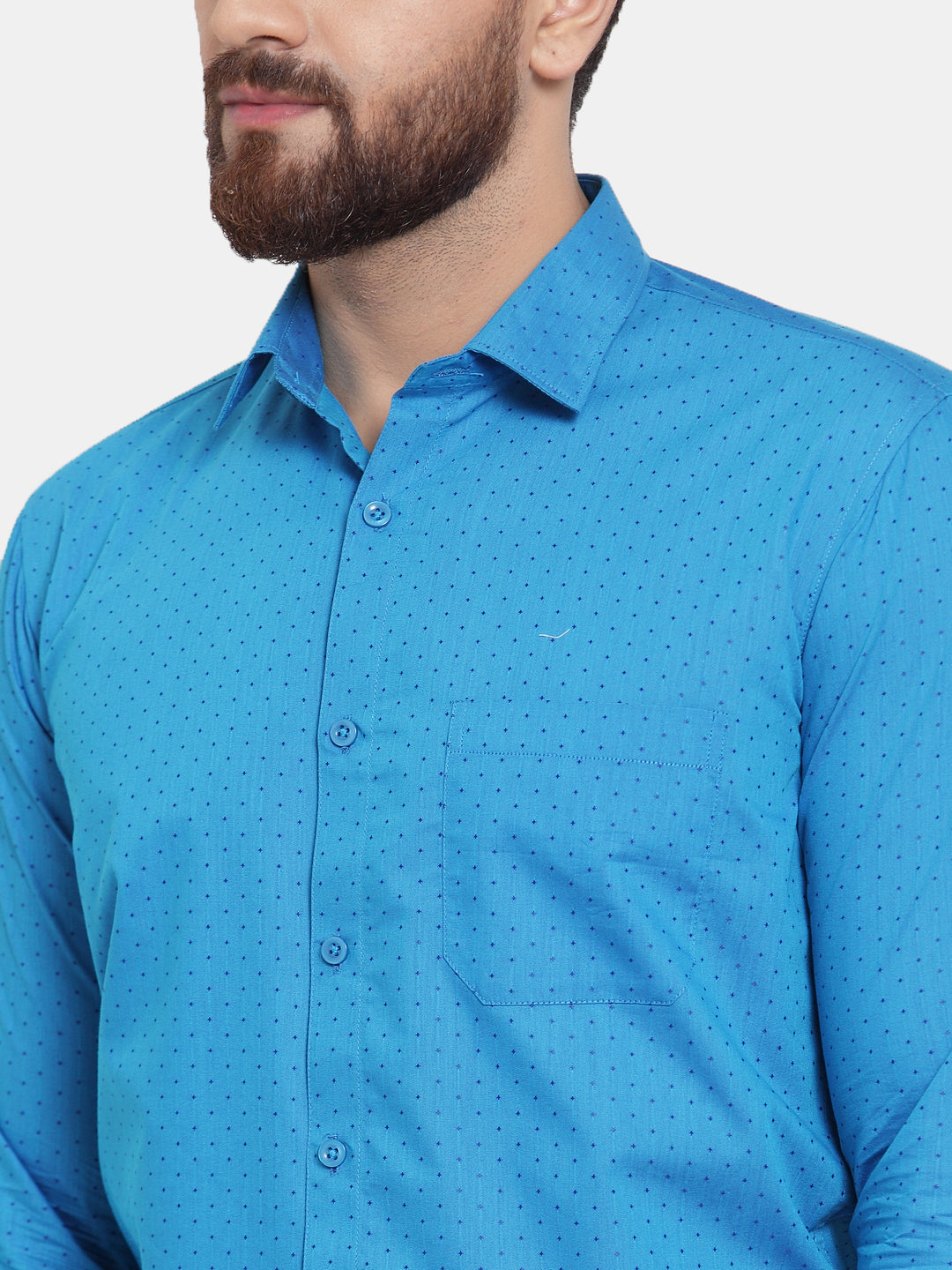 Men's Blue Cotton Polka Dots Formal Shirts ( SF 739Sky ) - Jainish
