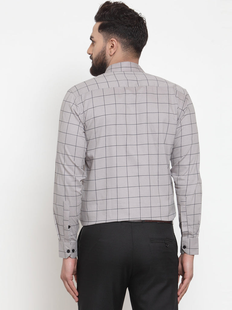 Men's Grey Cotton Checked Formal Shirts ( SF 742Grey )