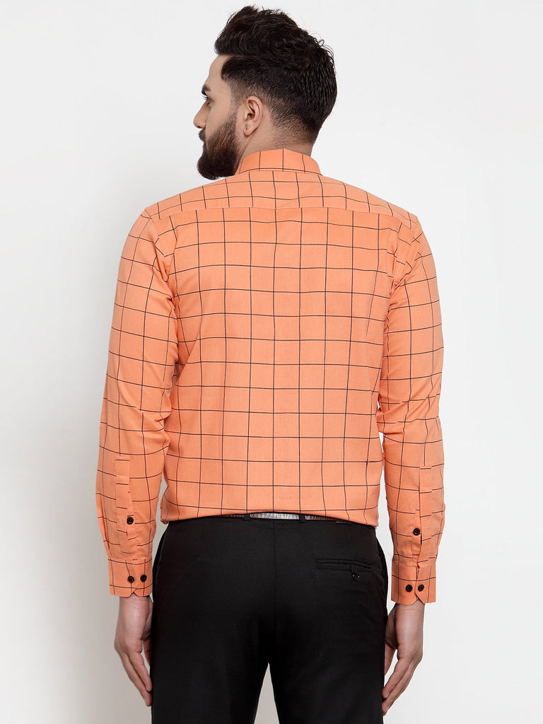 Men's Orange Cotton Checked Formal Shirts ( SF 742Orange )