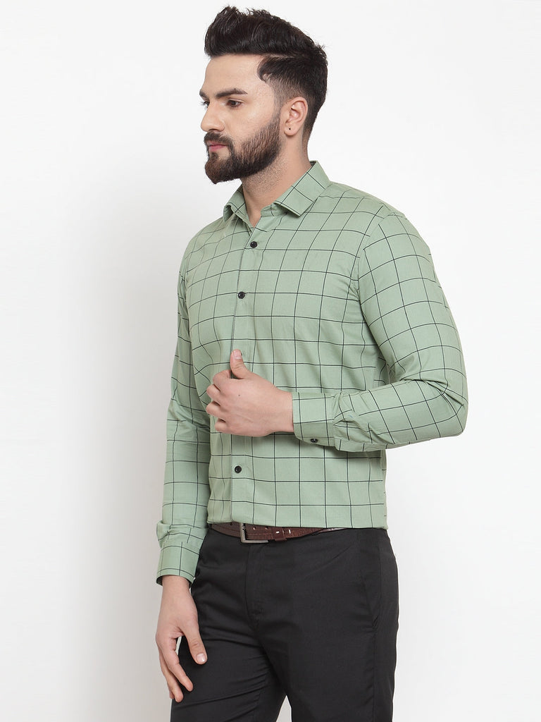 Men's Green Cotton Checked Formal Shirts ( SF 742Pista )