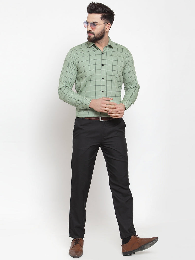 Men's Green Cotton Checked Formal Shirts ( SF 742Pista )