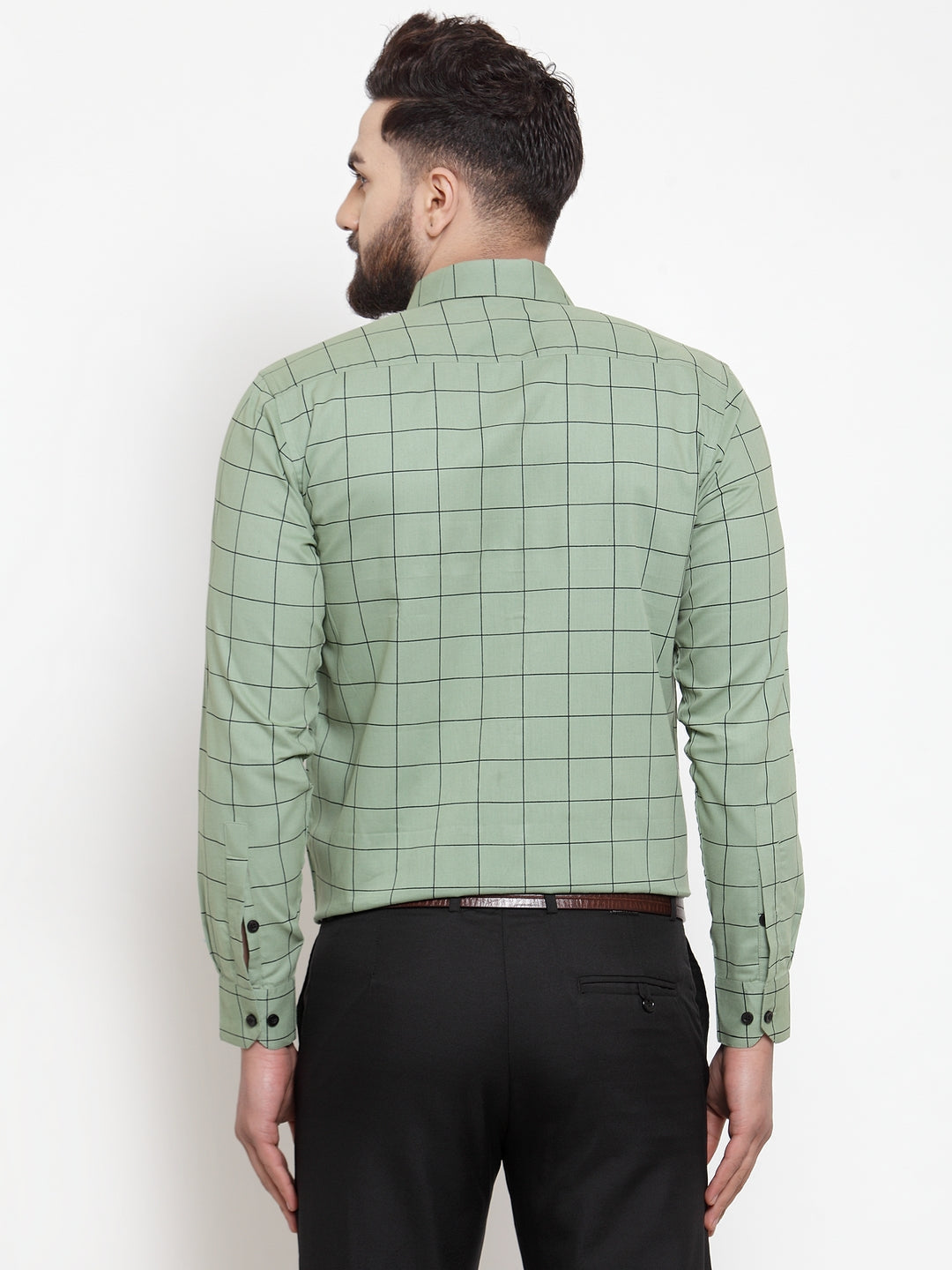 Men's Green Cotton Checked Formal Shirts ( SF 742Pista ) - Jainish