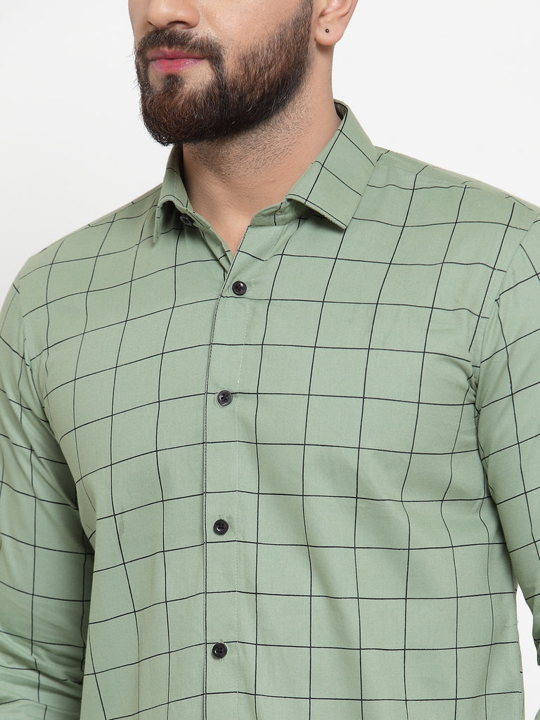 Men's Green Cotton Checked Formal Shirts ( SF 742Pista )