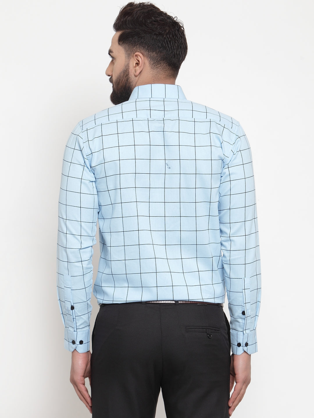 Men's Blue Cotton Checked Formal Shirts ( SF 742Sky ) - Jainish