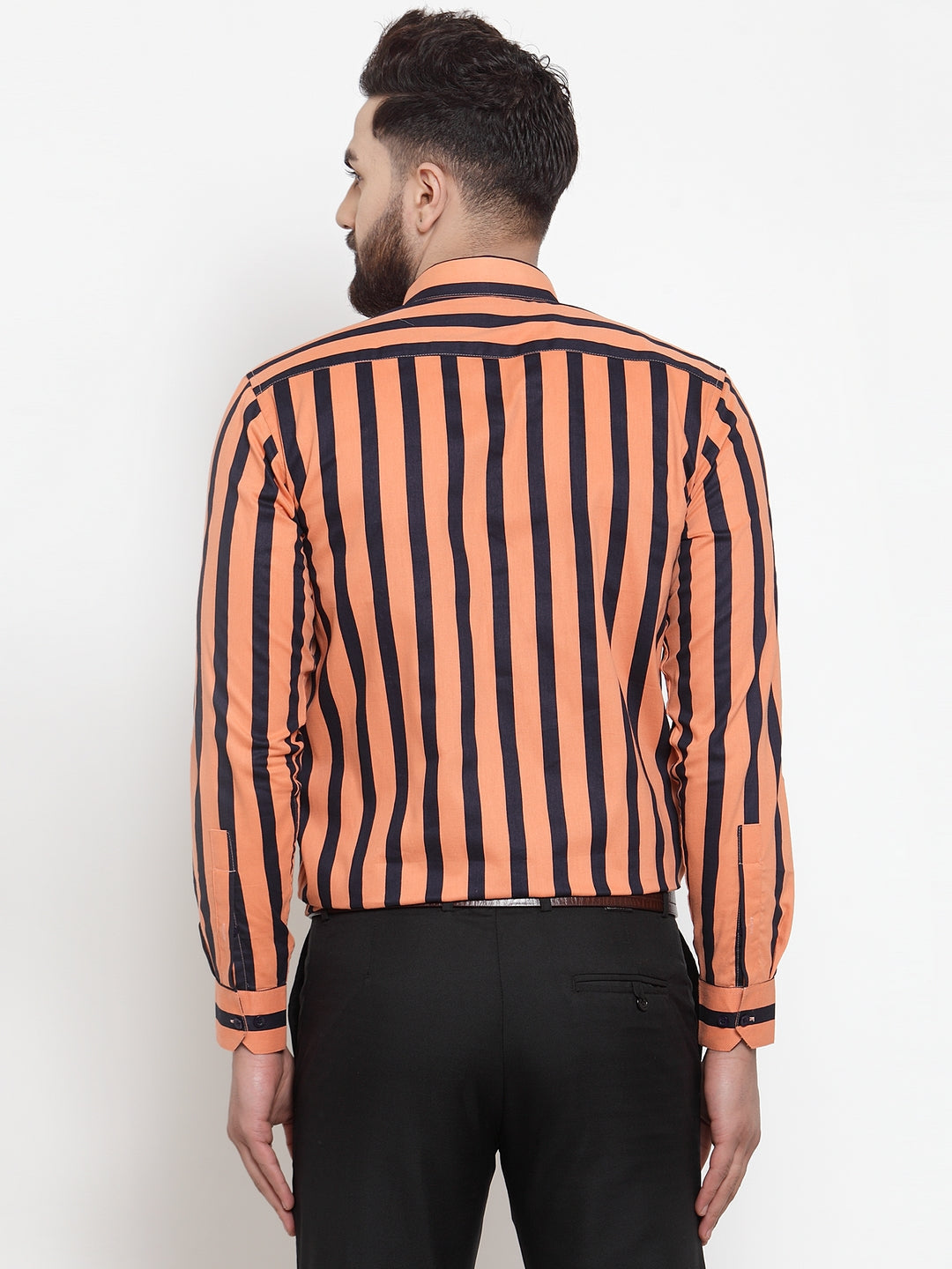 Men's Orange Cotton Striped Formal Shirts ( SF 744Orange ) - Jainish