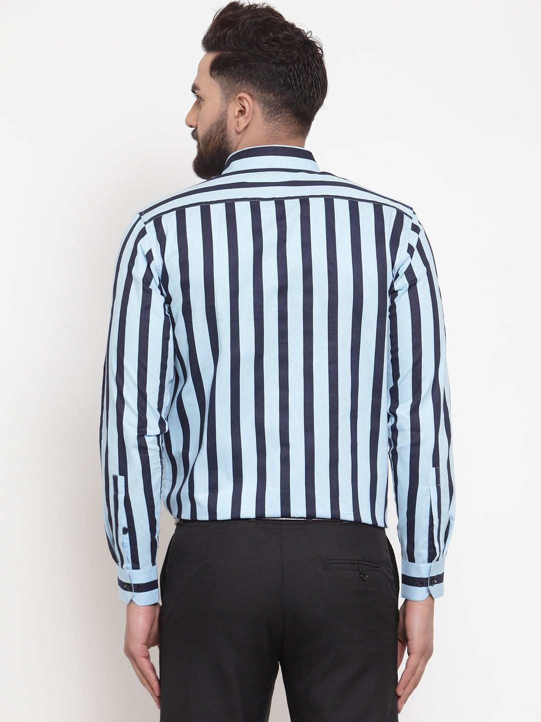 Men's Blue Cotton Striped Formal Shirts ( SF 744Sky ) - Jainish
