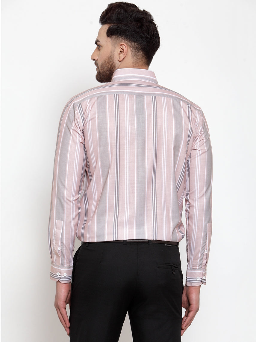 Men's Pink Cotton Striped Formal Shirt's ( SF 748Light-Pink ) - Jainish