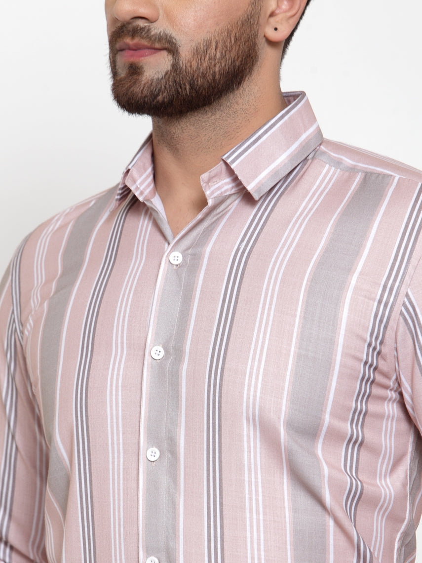 Men's Pink Cotton Striped Formal Shirt's ( SF 748Light-Pink ) - Jainish