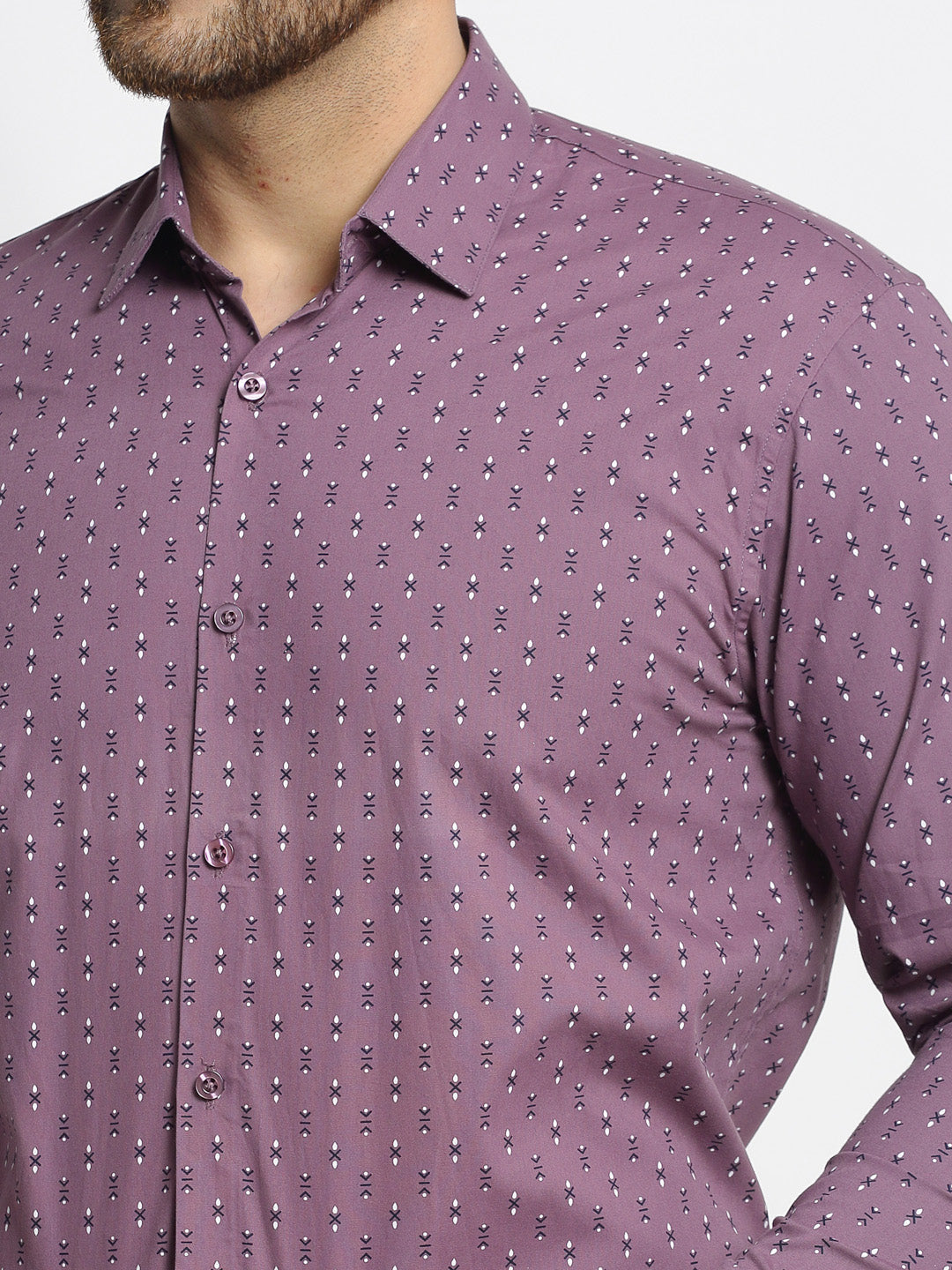 Men's Magenta Cotton Printed Formal Shirt's ( SF 752Wine ) - Jainish