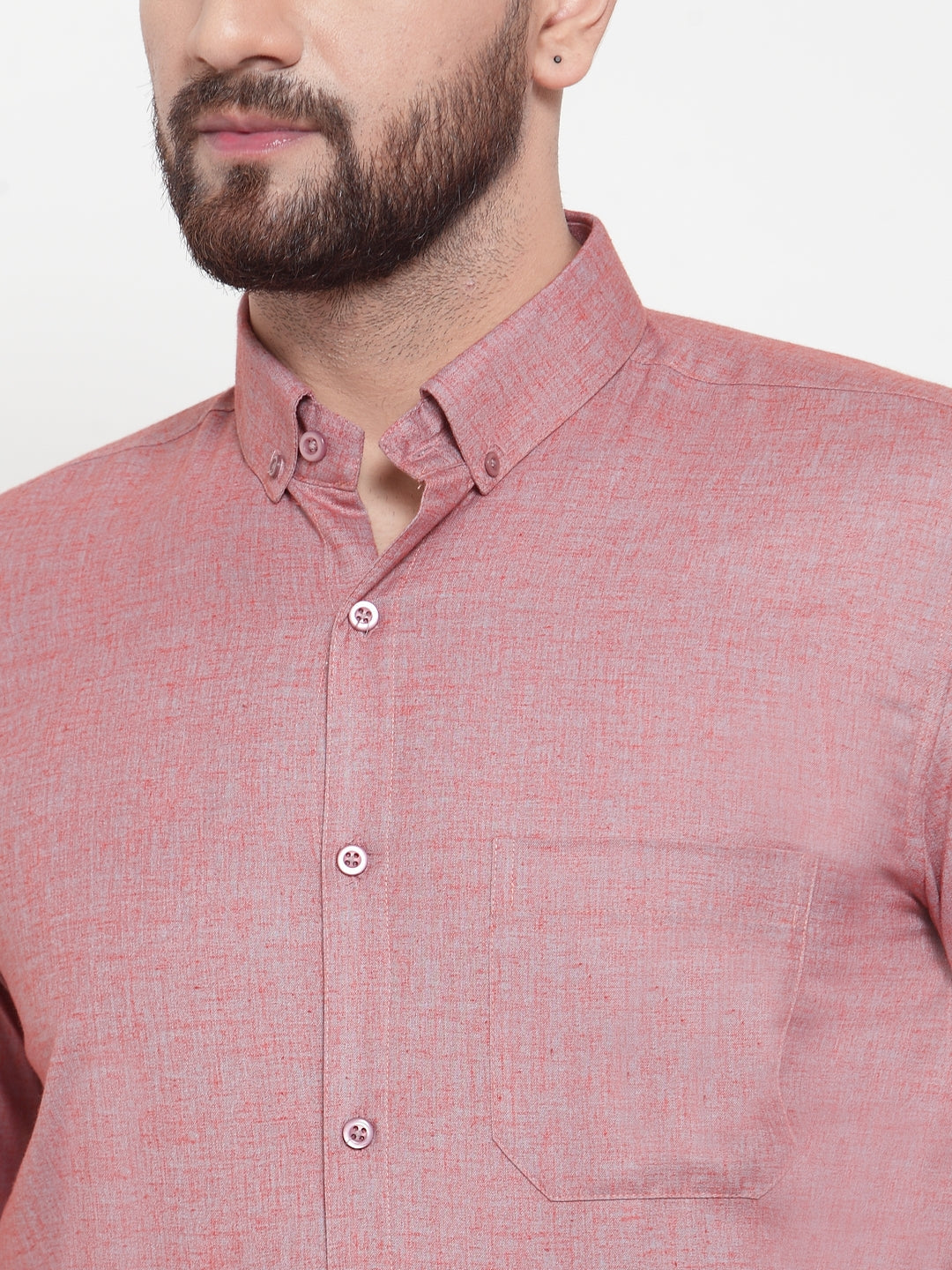 Men's Coral Cotton Solid Button Down Formal Shirts ( SF 753Coral ) - Jainish
