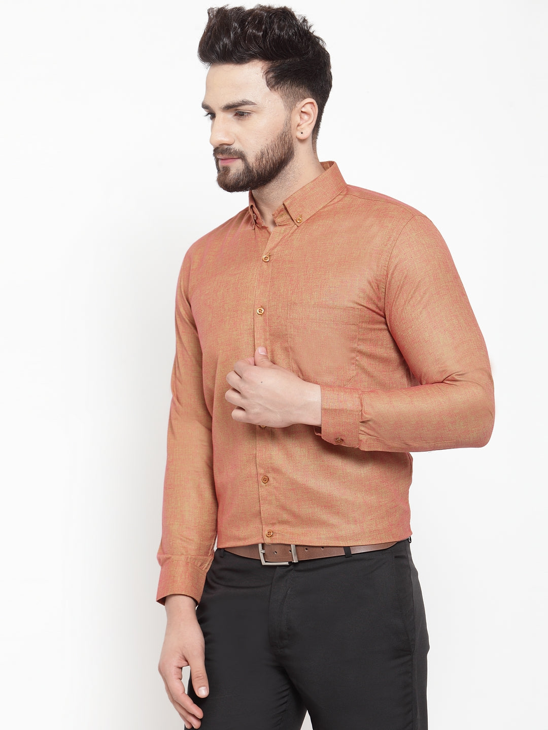 Men's Orange Cotton Solid Button Down Formal Shirts ( SF 753Orange ) - Jainish