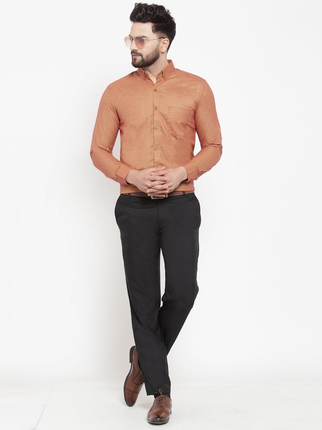 Men's Orange Cotton Solid Button Down Formal Shirts ( SF 753Orange ) - Jainish