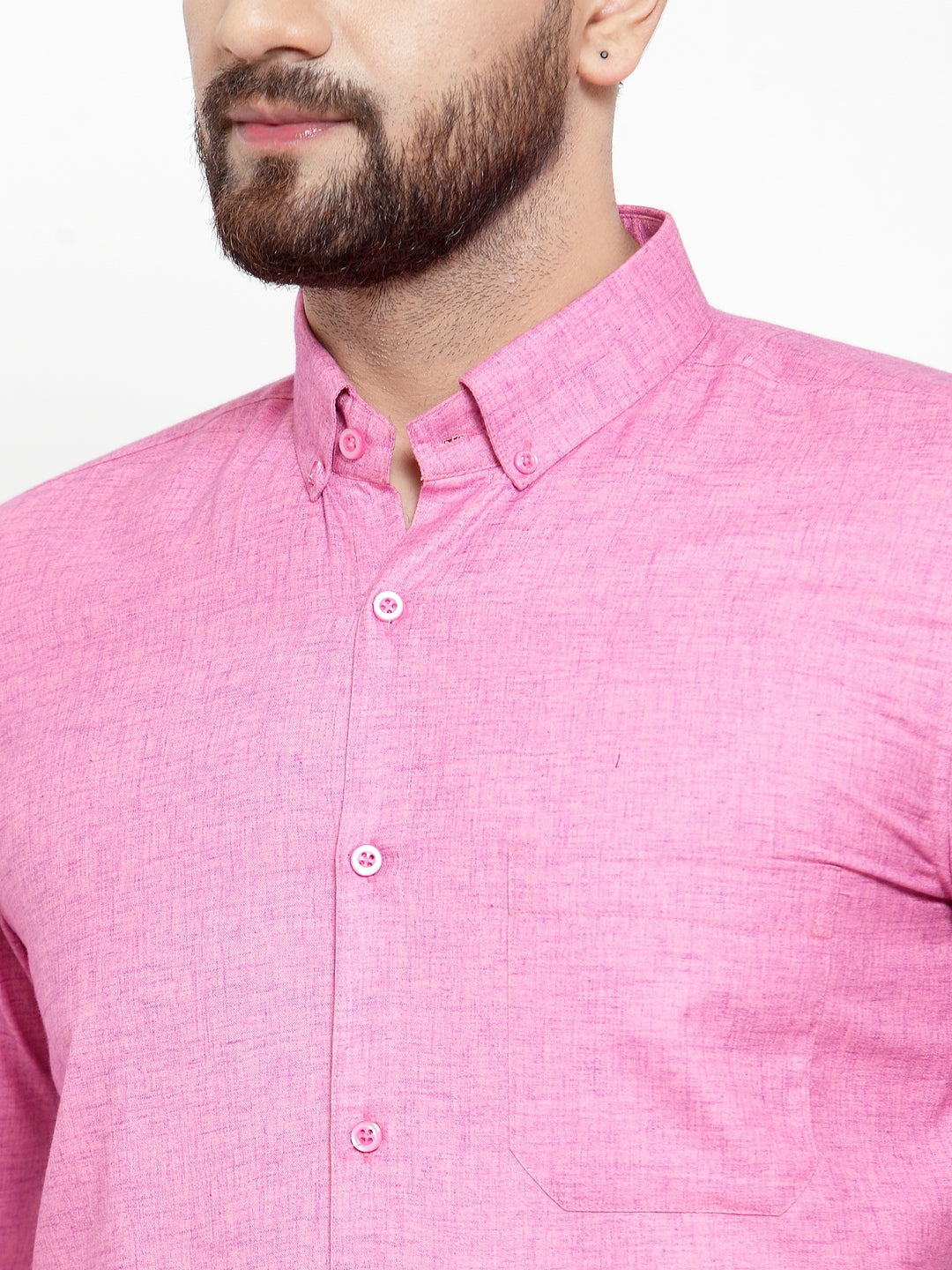 Men's Pink Cotton Solid Button Down Formal Shirts ( SF 753Pink ) - Jainish