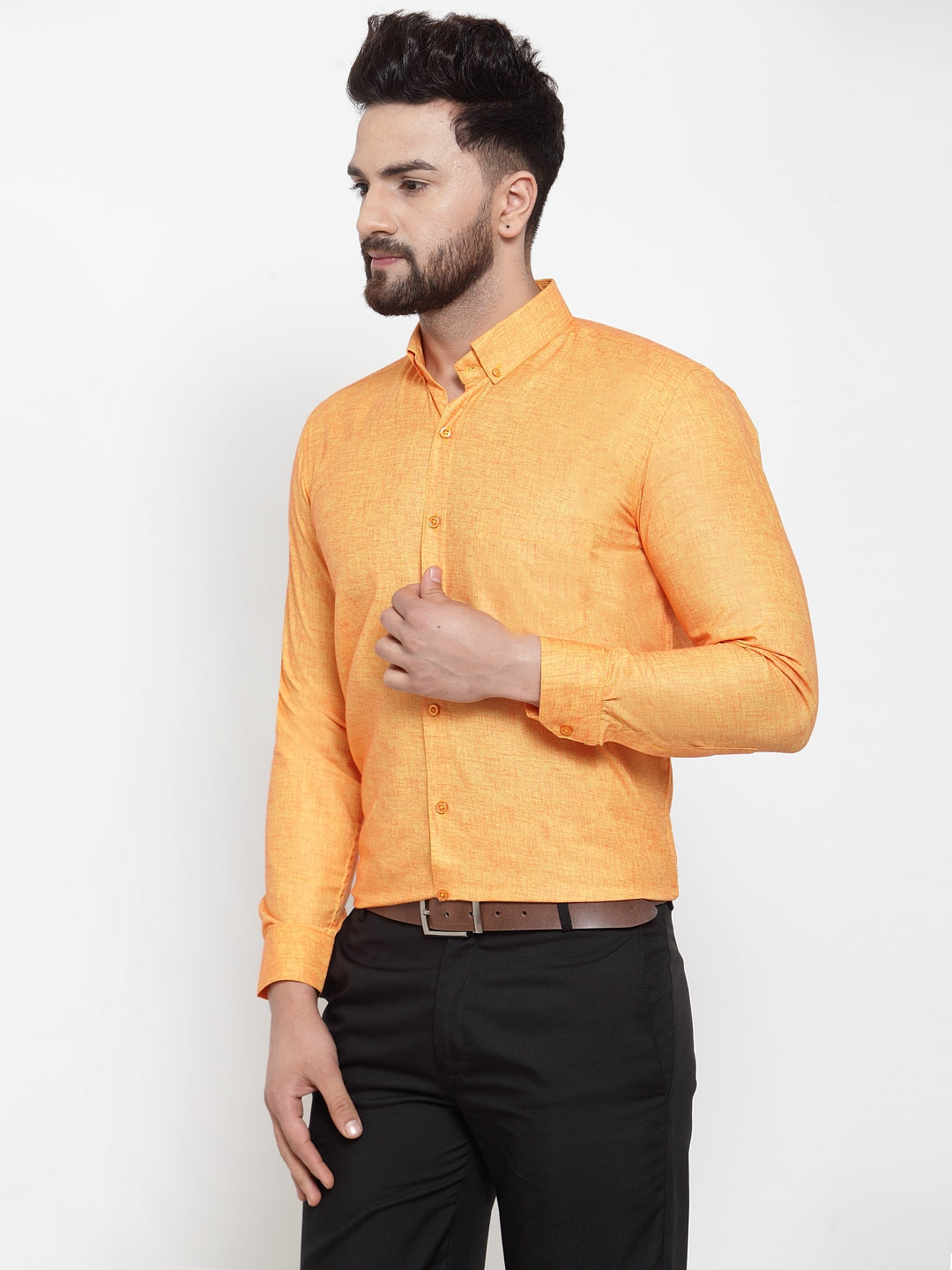 Men's Yellow Cotton Solid Button Down Formal Shirts ( SF 753Yellow ) - Jainish