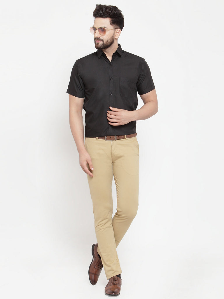 Men's Black Cotton Half Sleeves Solid Formal Shirts ( SF 754Black )
