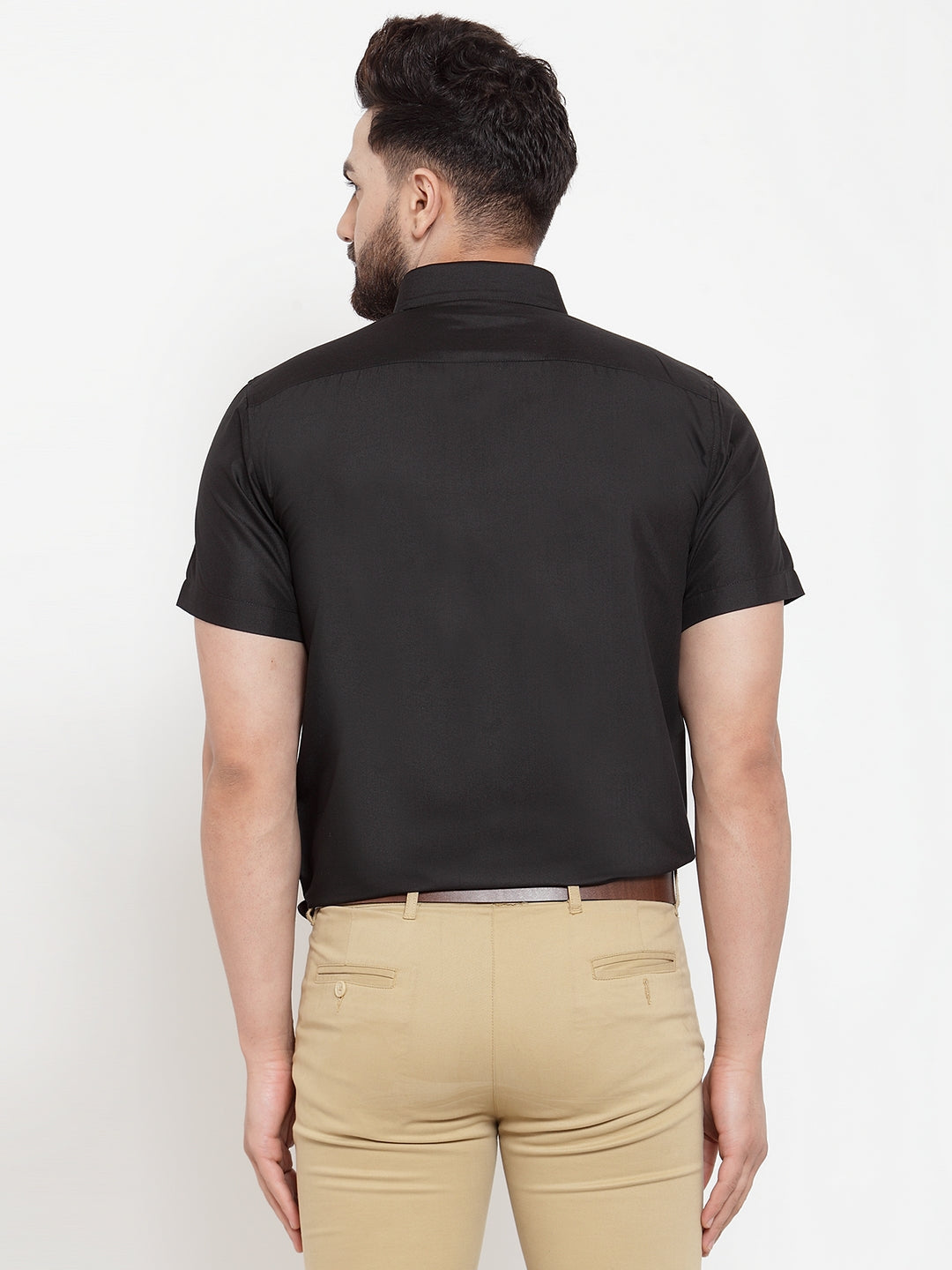 Men's Black Cotton Half Sleeves Solid Formal Shirts ( SF 754Black ) - Jainish