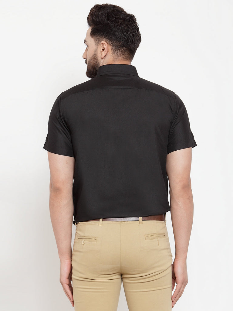 Men's Black Cotton Half Sleeves Solid Formal Shirts ( SF 754Black )