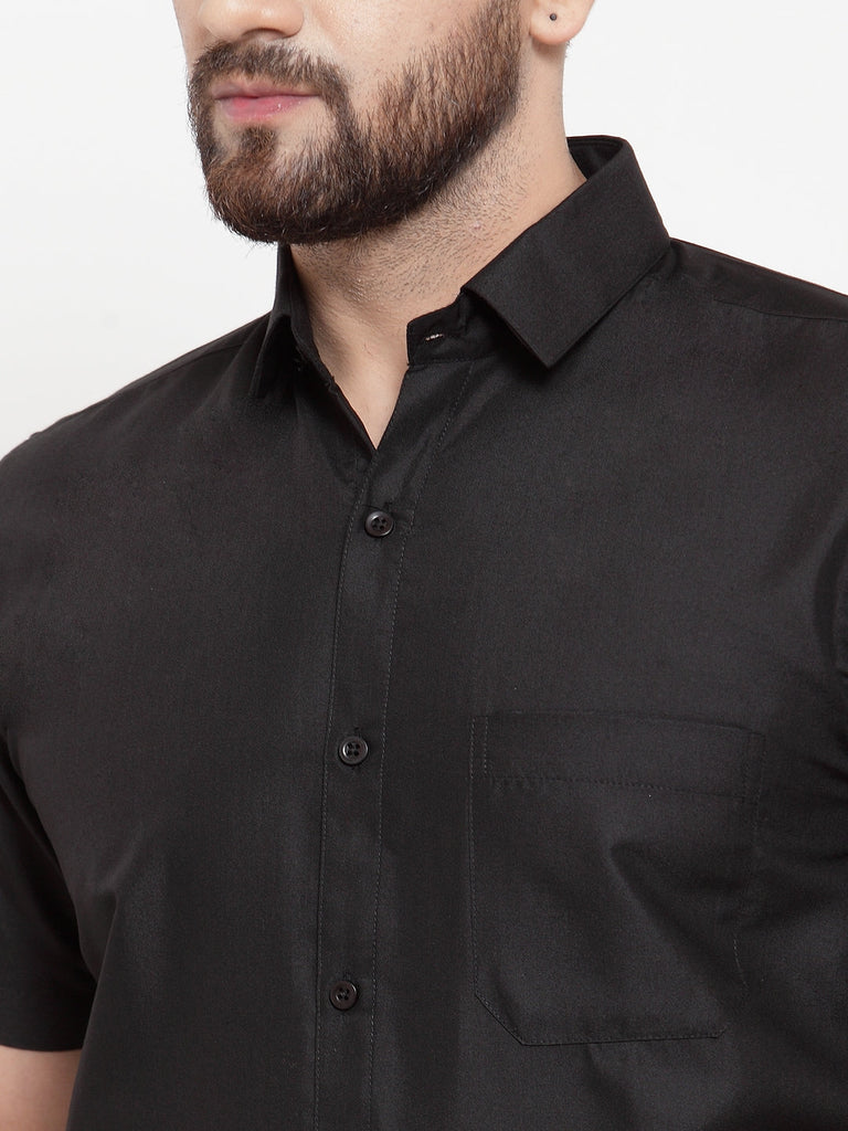 Men's Black Cotton Half Sleeves Solid Formal Shirts ( SF 754Black )