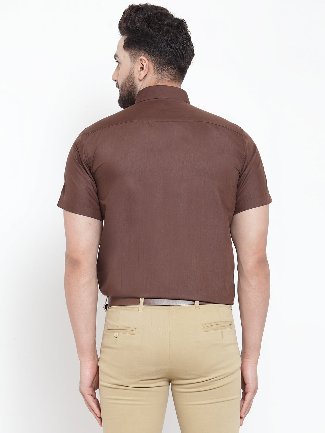 Men's Brown Cotton Half Sleeves Solid Formal Shirts ( SF 754Coffee ) - Jainish