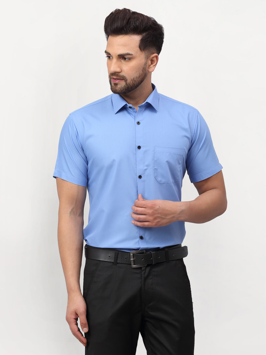 Men's Blue Cotton Half Sleeves Solid Formal Shirts ( SF 754Light-Blue ) - Jainish