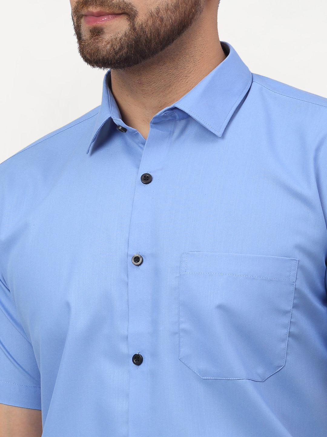 Men's Blue Cotton Half Sleeves Solid Formal Shirts ( SF 754Light-Blue ) - Jainish