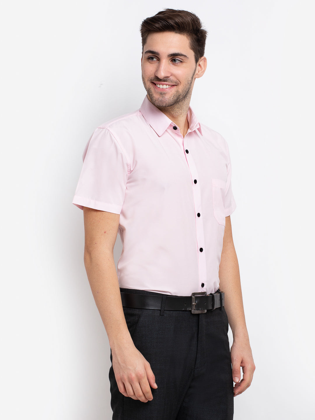 Men's Pink Cotton Half Sleeves Solid Formal Shirts ( SF 754Light-Pink ) - Jainish