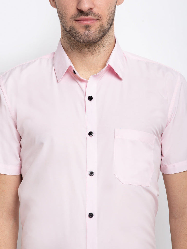 Men's Pink Cotton Half Sleeves Solid Formal Shirts ( SF 754Light-Pink )