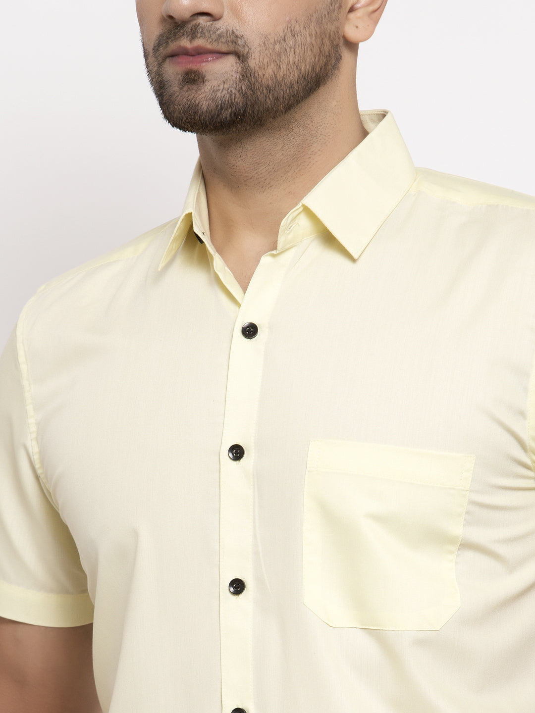 Men's Yellow Cotton Half Sleeves Solid Formal Shirts ( SF 754Lime ) - Jainish