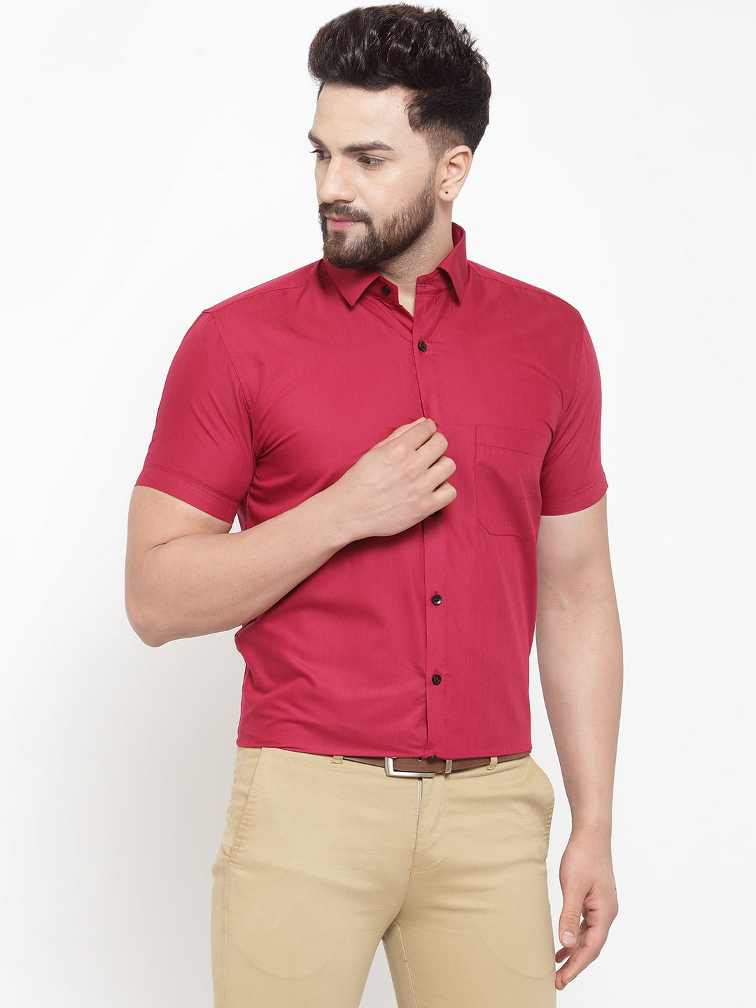 Men's Maroon Cotton Half Sleeves Solid Formal Shirts ( SF 754Mehroon )