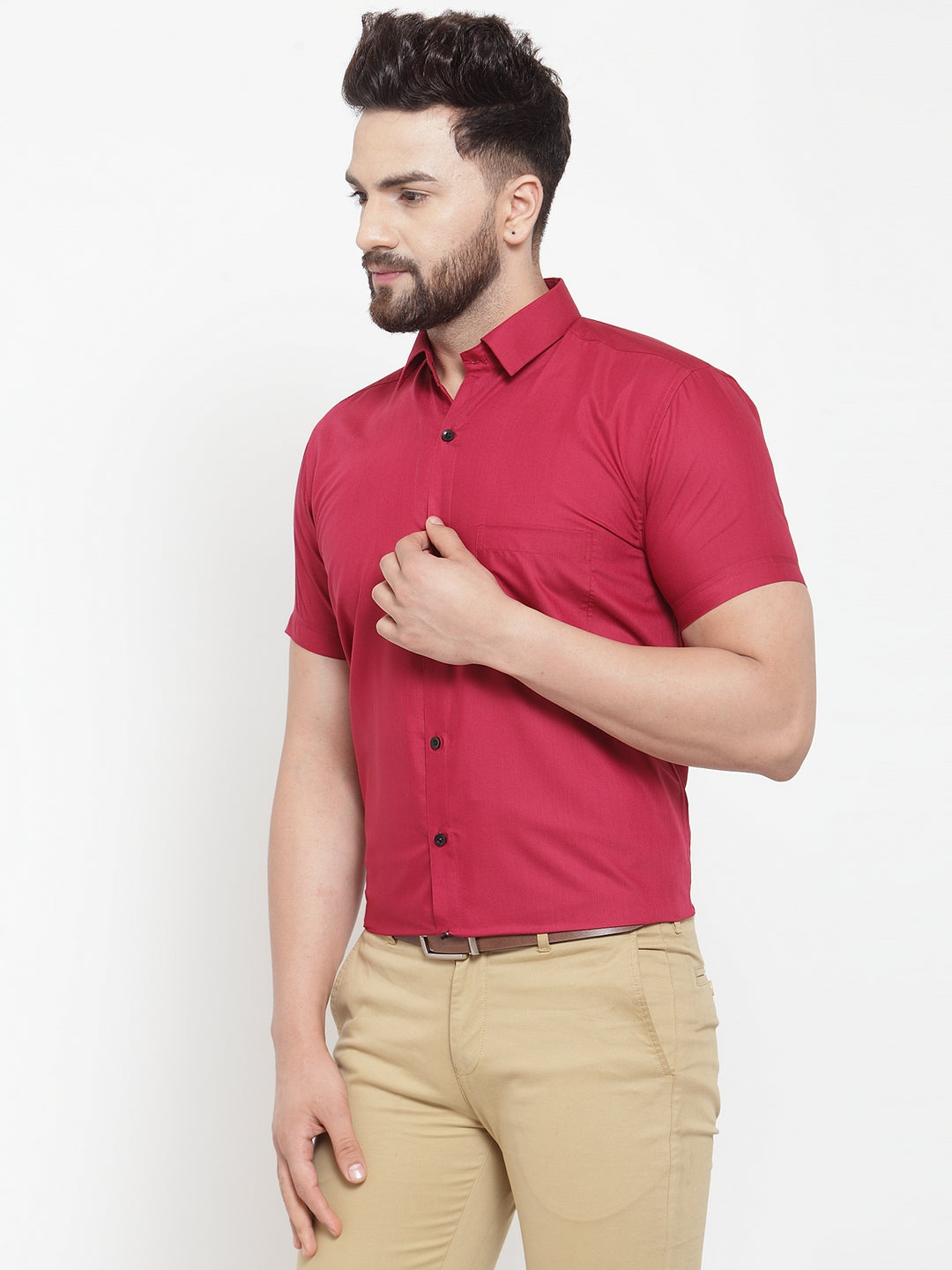 Men's Maroon Cotton Half Sleeves Solid Formal Shirts ( SF 754Mehroon ) - Jainish