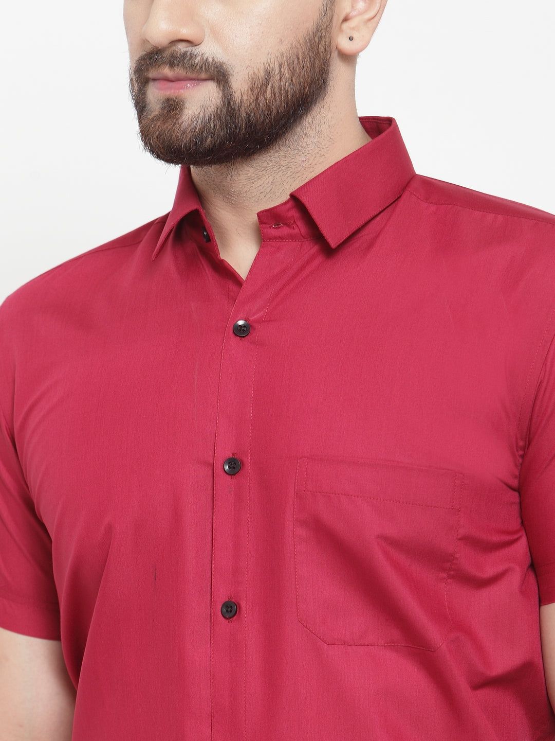 Men's Maroon Cotton Half Sleeves Solid Formal Shirts ( SF 754Mehroon ) - Jainish