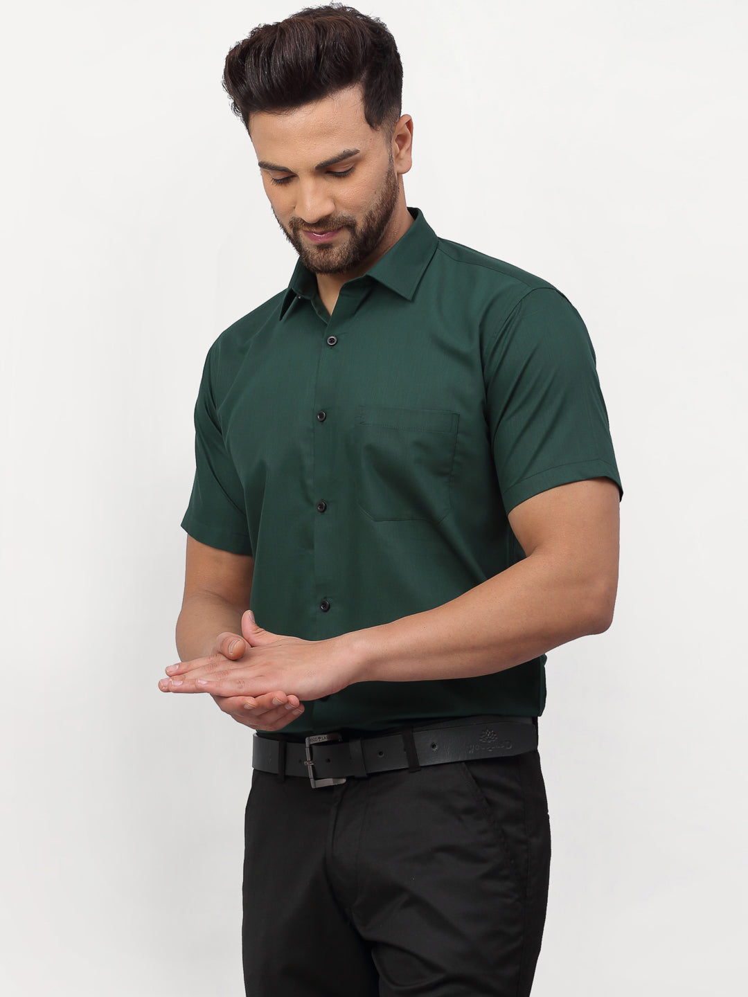 Men's Olive Cotton Half Sleeves Solid Formal Shirts ( SF 754Olive ) - Jainish