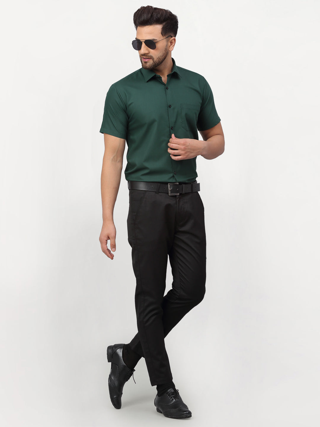 Men's Olive Cotton Half Sleeves Solid Formal Shirts ( SF 754Olive ) - Jainish