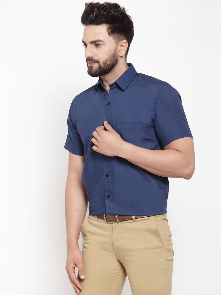 Men's Blue Cotton Half Sleeves Solid Formal Shirts ( SF 754Peacock )