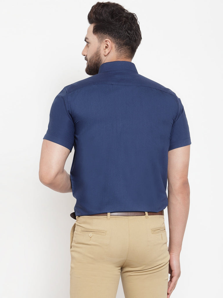 Men's Blue Cotton Half Sleeves Solid Formal Shirts ( SF 754Peacock )